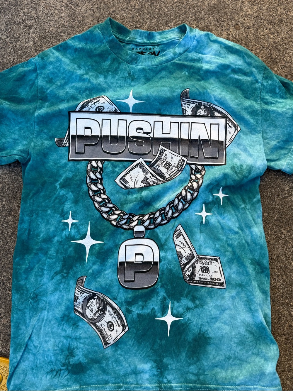 Popular Poison Pushin P Blue Tie Dye Graphic T-Shirt Small